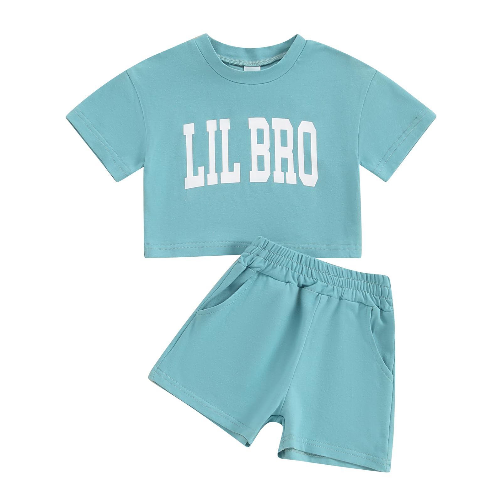 Baby Toddler Boy T Shirt and Shorts Set Oversized Summer Clothes (Hippie LIL Bro Vintage Blue 12-18 Months)