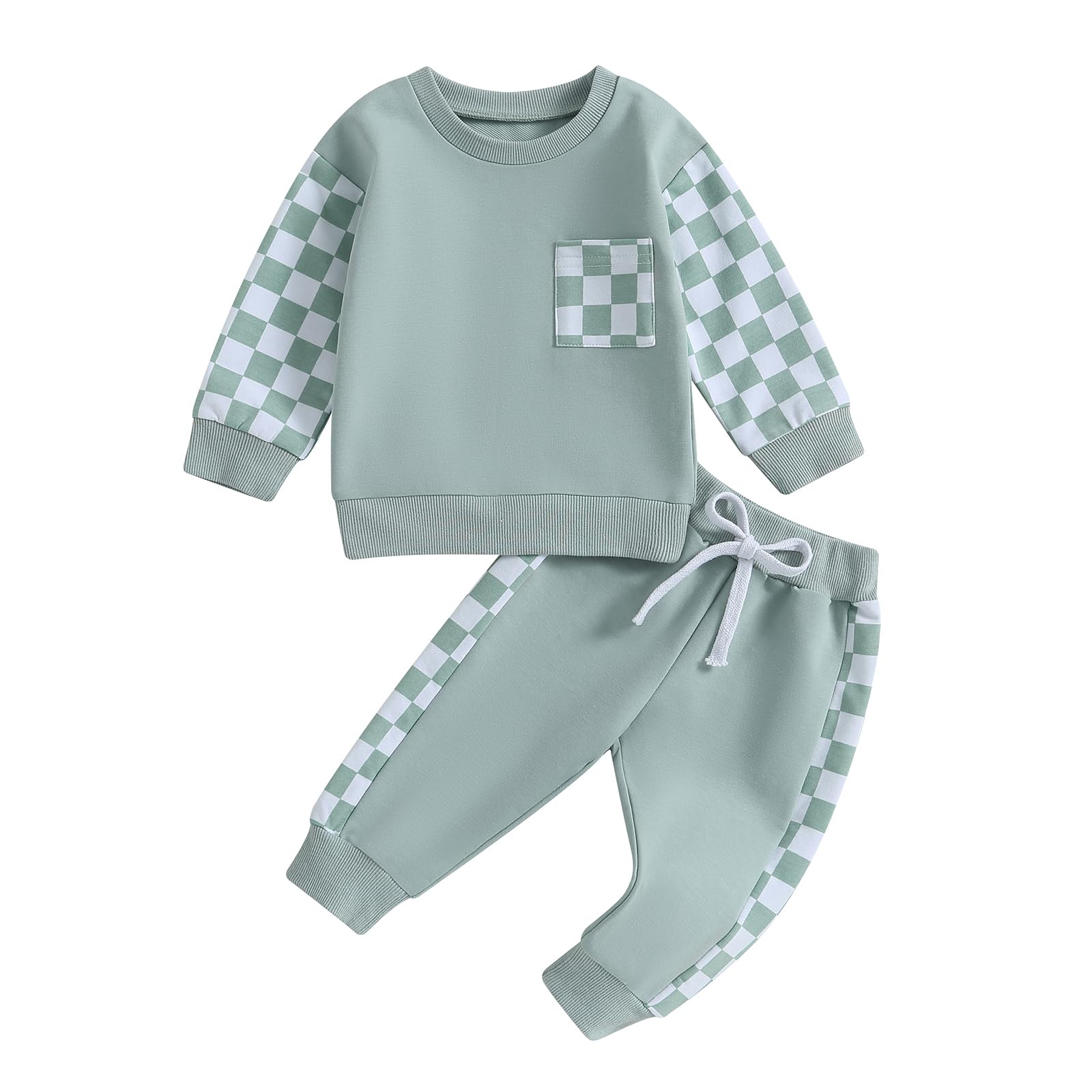 Toddler Baby Boy Fall Outfit Contrast Color Long Sleeve Sweatshirts Stretch Jogger Pants Newborn Clothes Set Winter (A Green 6-12 Months)