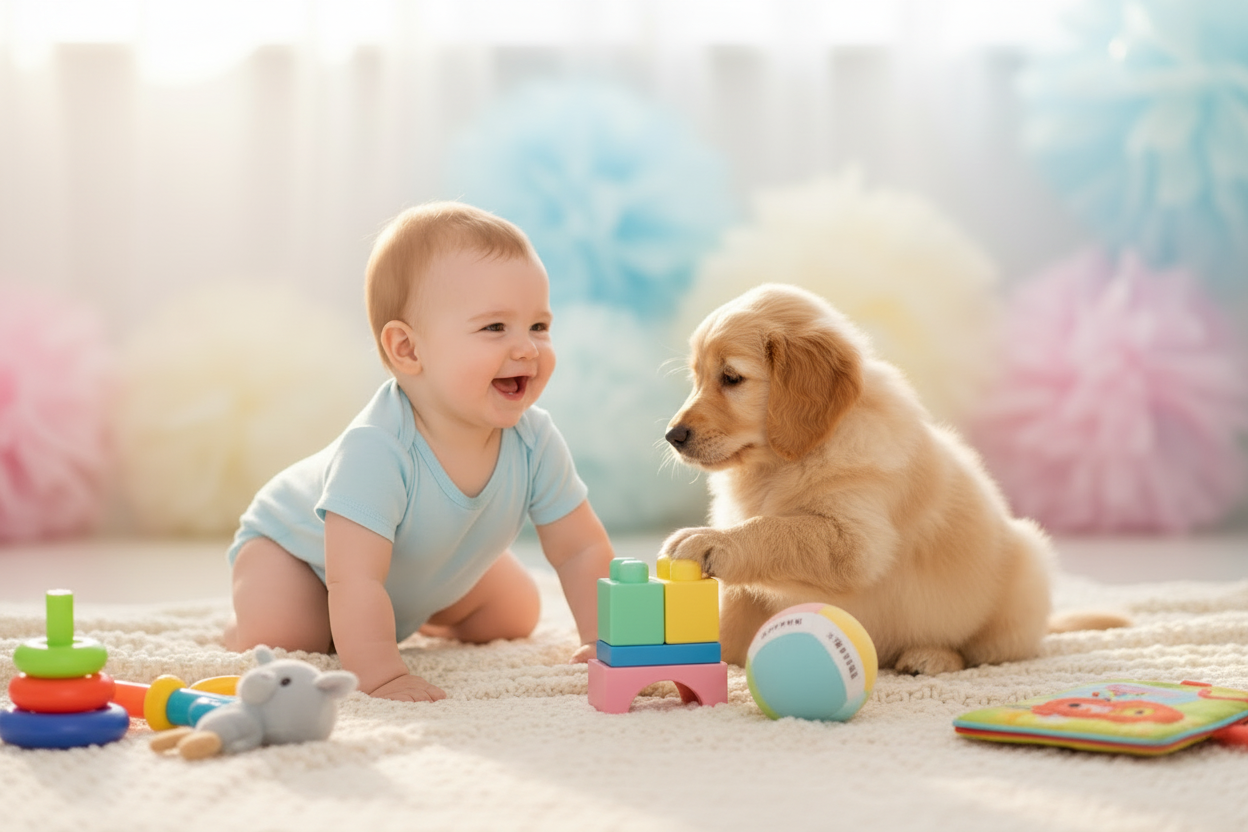 Baby and Dog Playing with Toys - Version 2